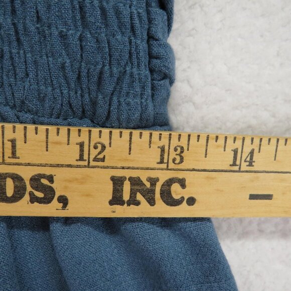 ANRABESS Romper Womens Small Blue One Shoulder Linen Blend Smocked Pleated New - Picture 10 of 11